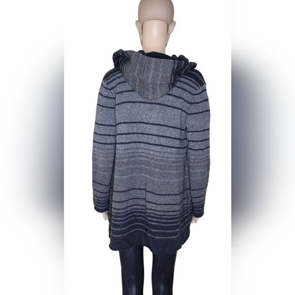 Vince Sophie women's gray striped wool yak alpaca hoodie blanket Cardigan Sz XS - Picture 3 of 9